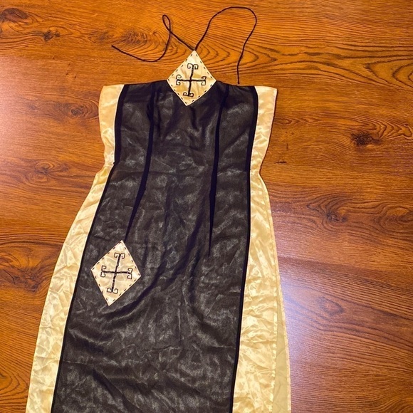 🌷100% Silk🌷 Beautiful Rare Vintage Ao Dais Black & Gold Bead Detail Dress - Picture 2 of 11
